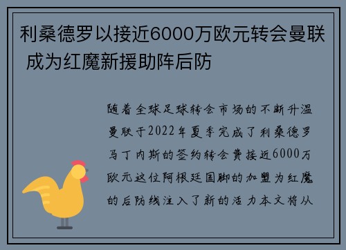 利桑德罗以接近6000万欧元转会曼联 成为红魔新援助阵后防